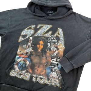 SZA SOS Tour Hoodie Men Sz L Black Pullover Graphic Fleece Tour Merch Music Rap